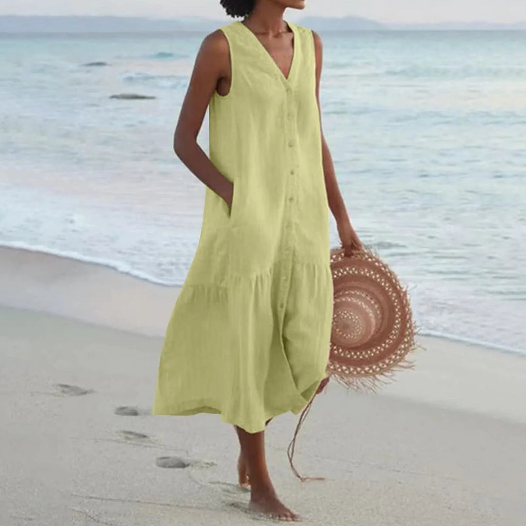 Women's Sleeveless V-Neck Relaxed-Fit Midi Dress - Green