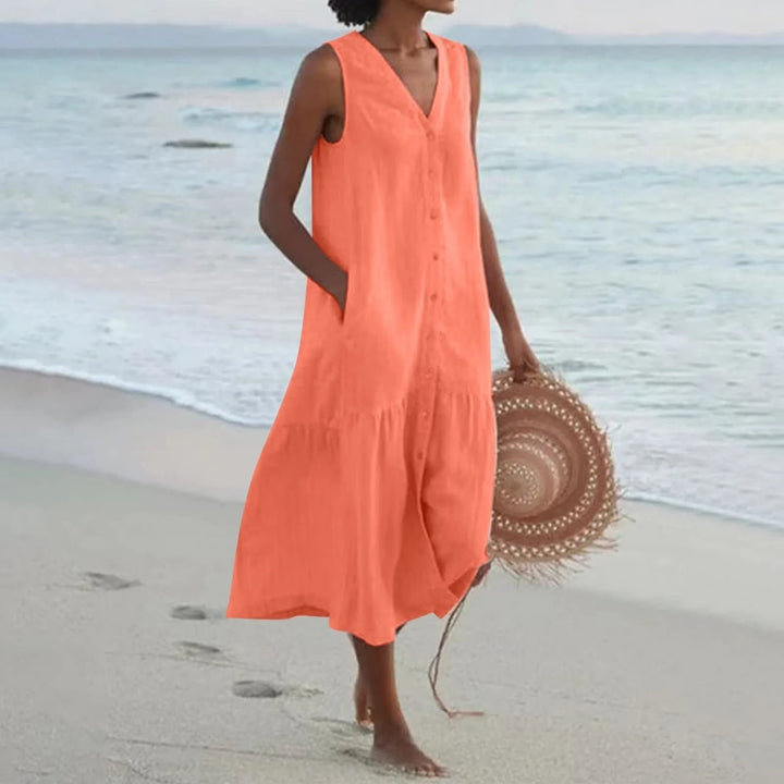 Women's Sleeveless V-Neck Relaxed-Fit Midi Dress - Oranje