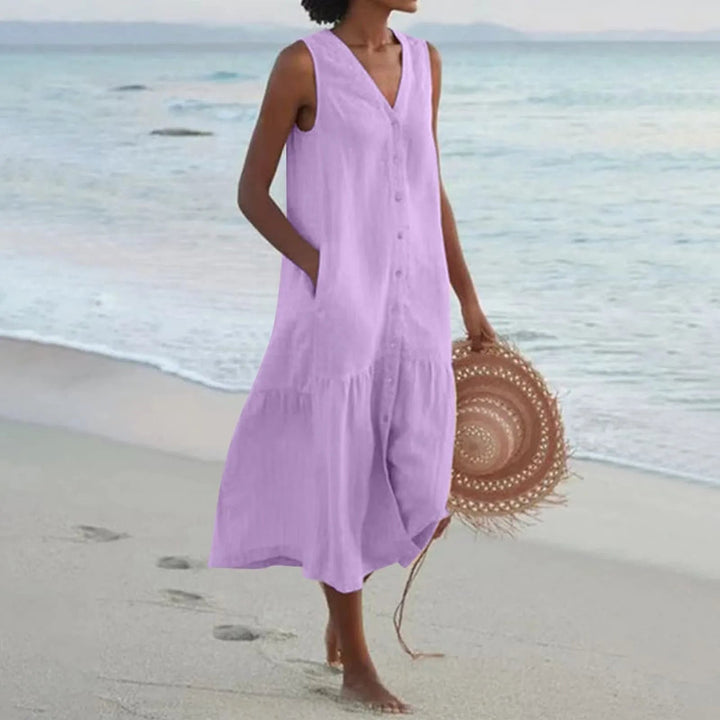 Women's Sleeveless V-Neck Relaxed-Fit Midi Dress - Paar