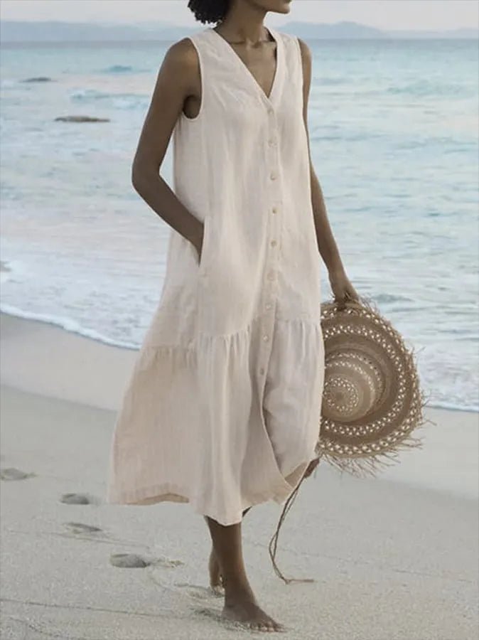 Women's Sleeveless V-Neck Relaxed-Fit Midi Dress - Bruin