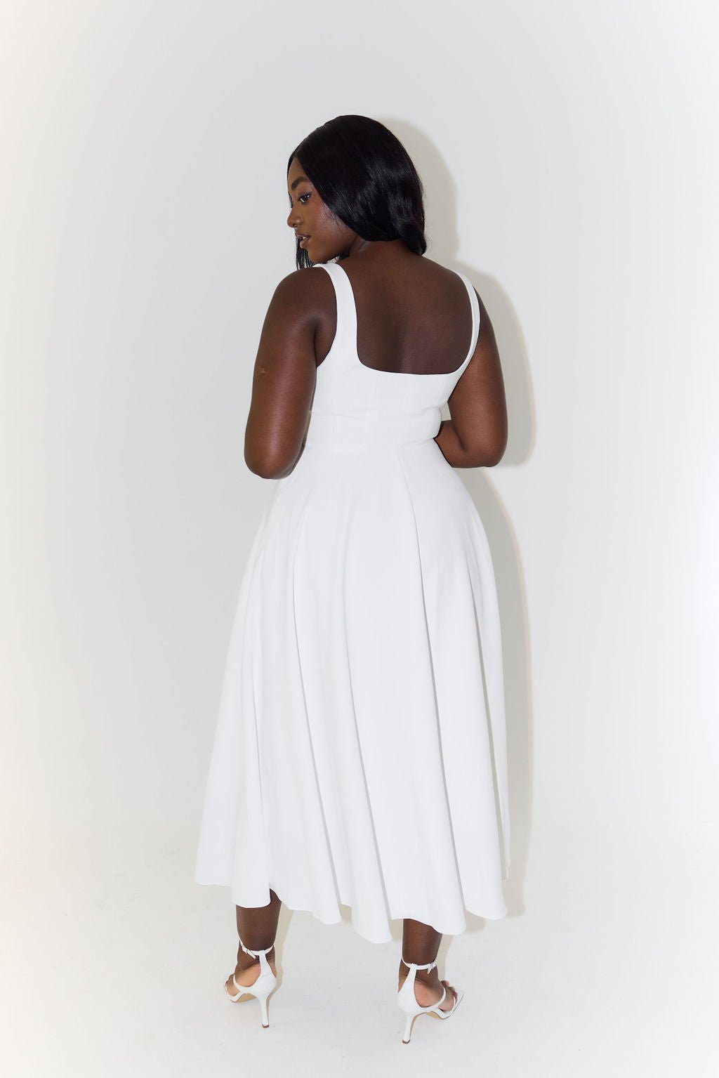 Women's Square-Neck Pleated Midi A-Line Dress