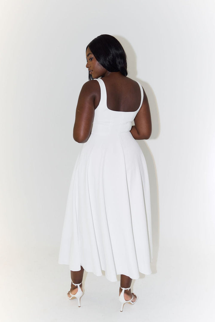 Women's Square-Neck Pleated Midi A-Line Dress