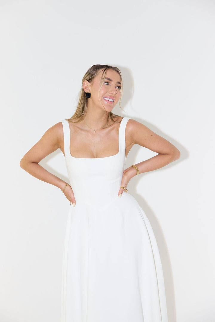 Women's Square-Neck Pleated Midi A-Line Dress