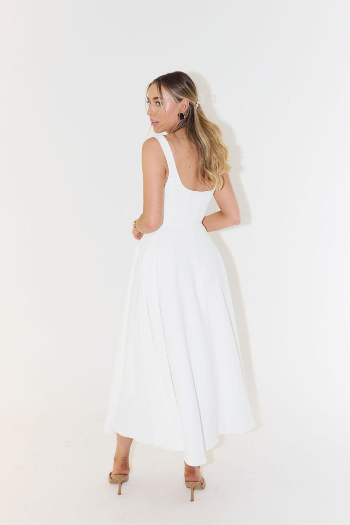 Women's Square-Neck Pleated Midi A-Line Dress