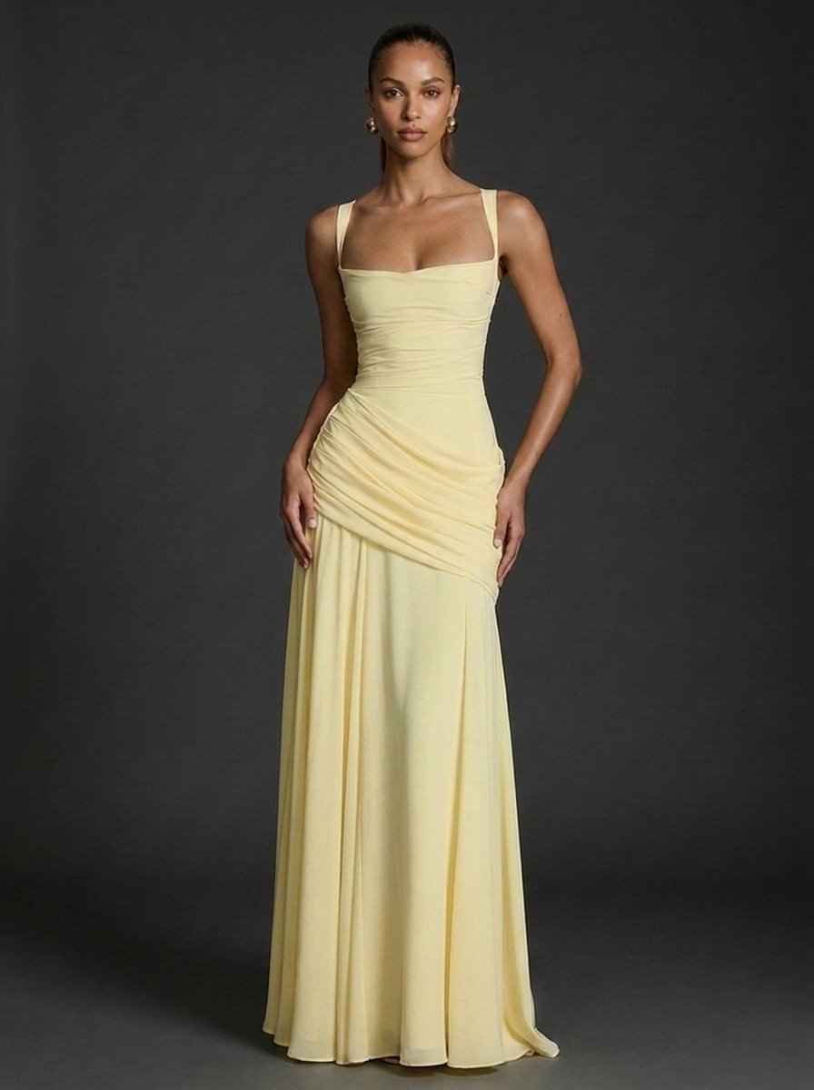 Women's Square Neck Sleeveless Ruched Maxi Dress - Butter Yellow