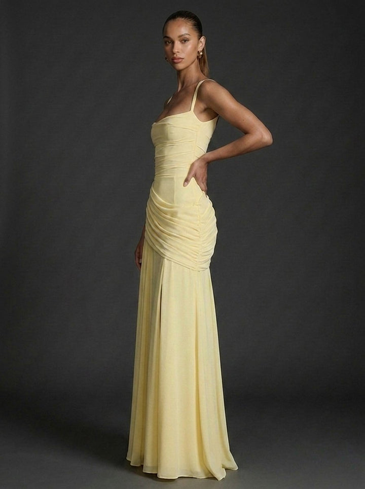 Women's Square Neck Sleeveless Ruched Maxi Dress