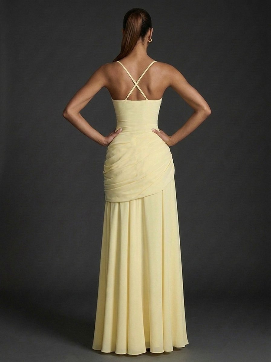 Women's Square Neck Sleeveless Ruched Maxi Dress