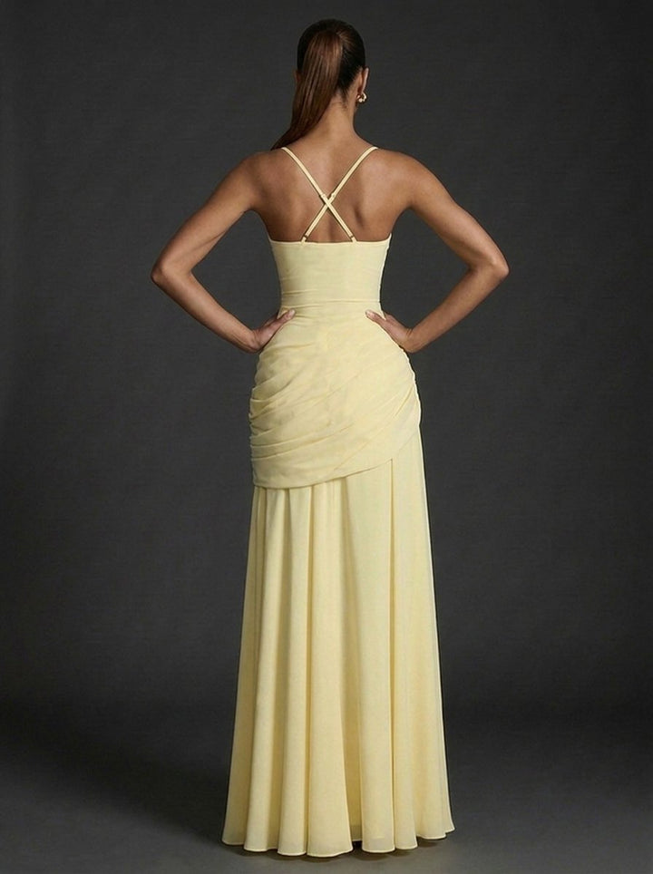 Women's Square Neck Sleeveless Ruched Maxi Dress