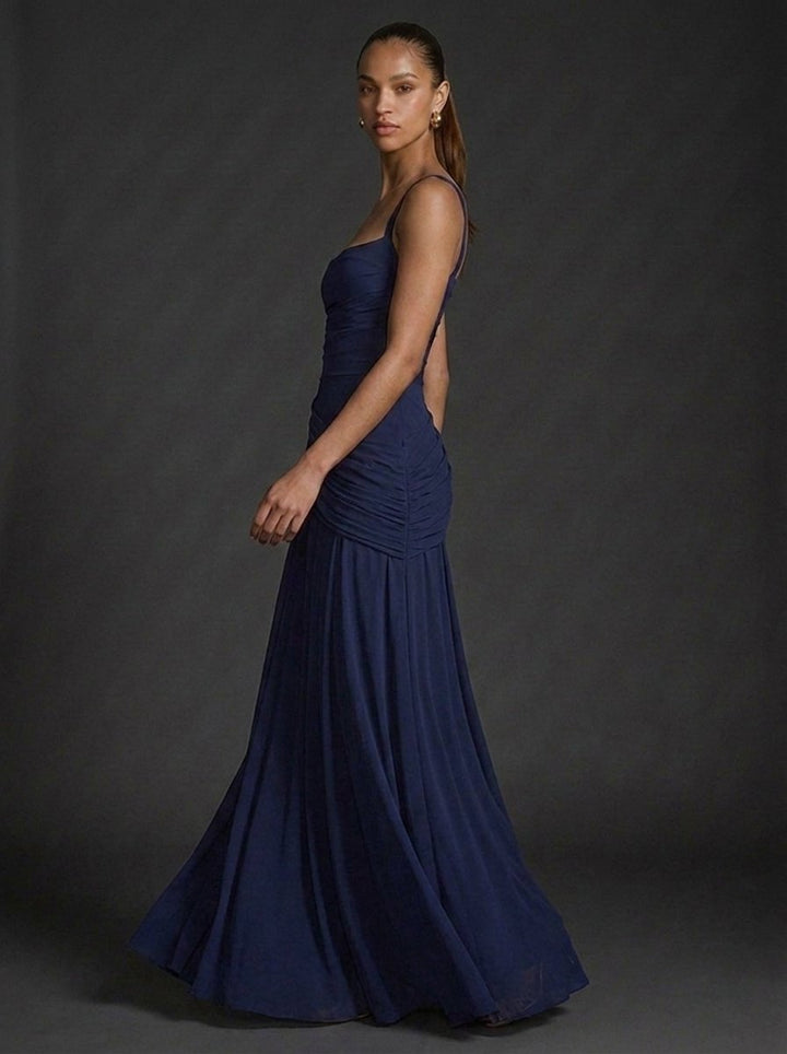 Women's Square Neck Sleeveless Ruched Maxi Dress