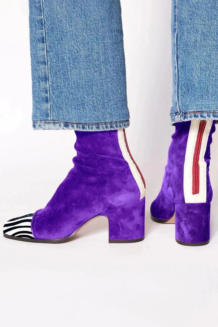 Women's Square-Toe Block Heel Ankle Boots - Purple