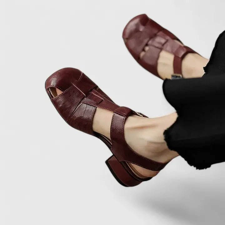 Women's Square-Toe Block-Heel Leather Sandals