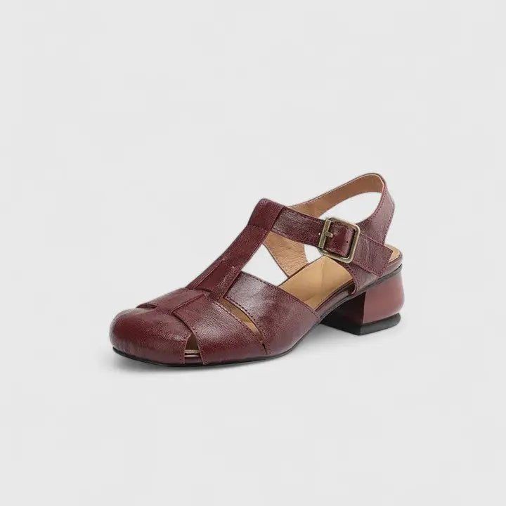 Women's Square-Toe Block-Heel Leather Sandals