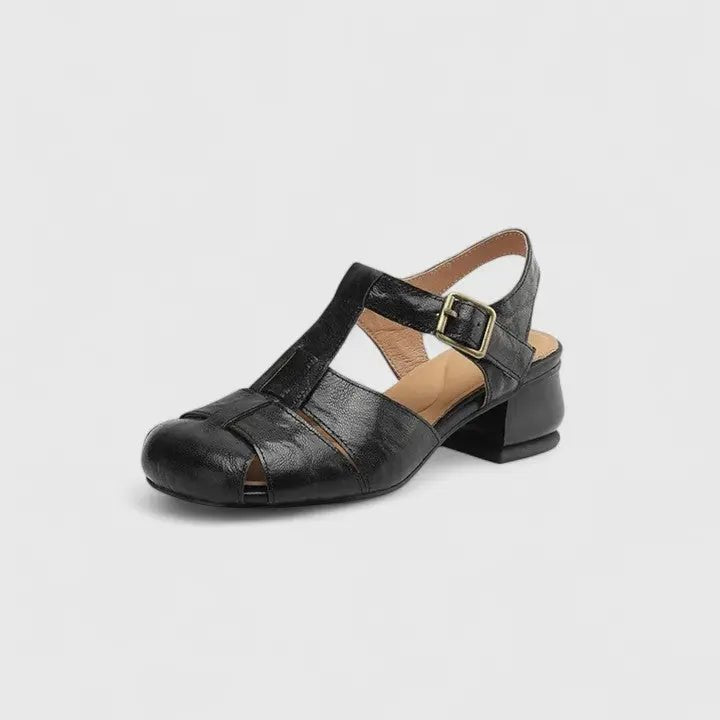 Women's Square-Toe Block-Heel Leather Sandals
