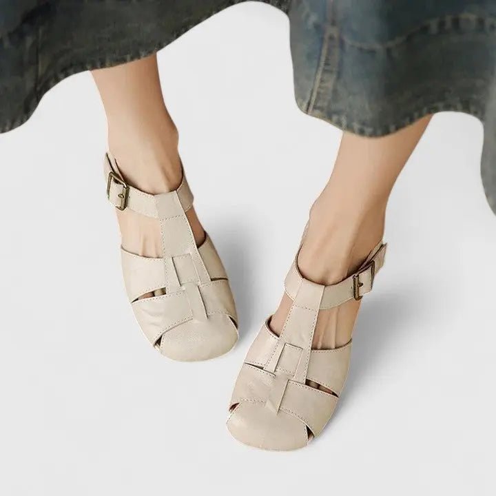Women's Square-Toe Block-Heel Leather Sandals