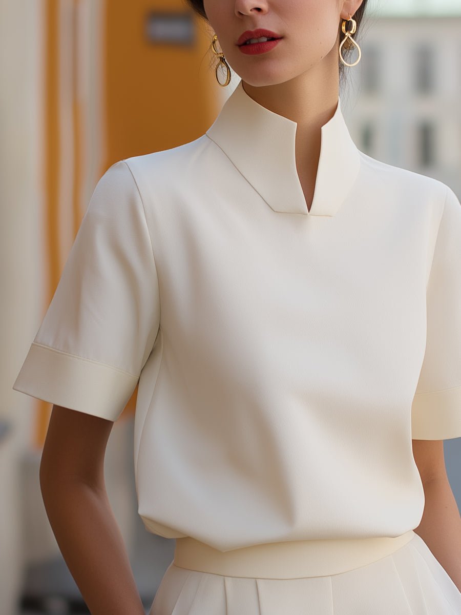 Women's Stand Collar Short-Sleeve Professional Blouse