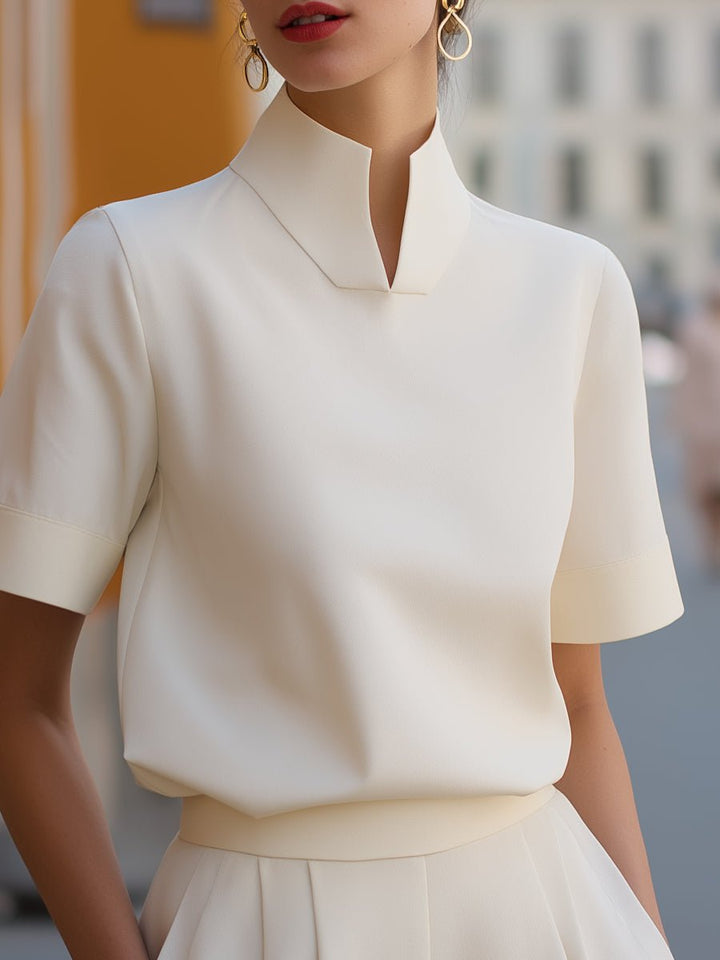 Women's Stand Collar Short-Sleeve Professional Blouse