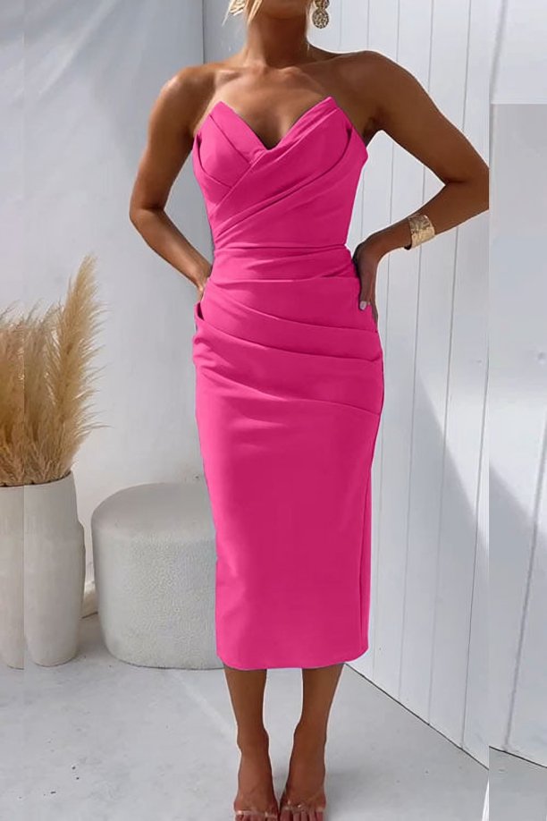 Women's Strapless Draped Cocktail Midi Dress - Rose