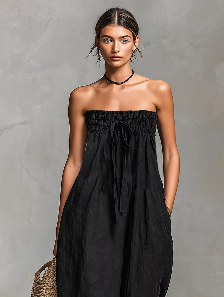 Women's Strapless Linen Wide-Leg Jumpsuit