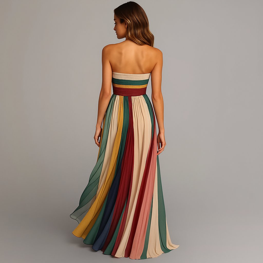 Women's Strapless Multicolor Striped Maxi Dress