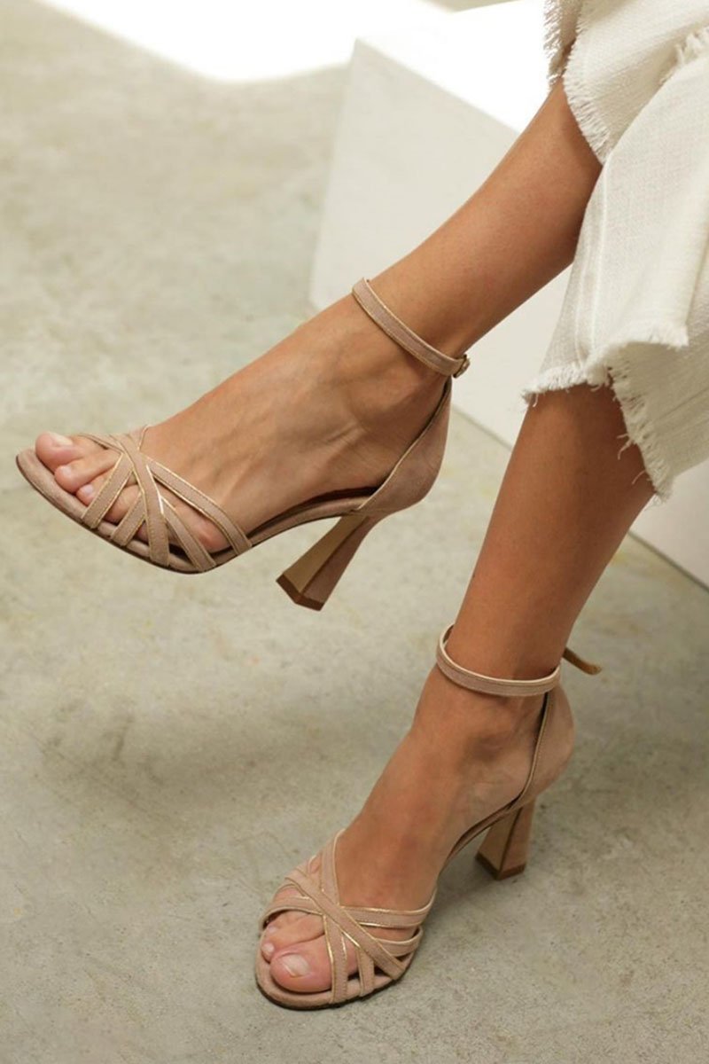 Women's Strappy Block Heel Ankle Strap Sandals - Brown