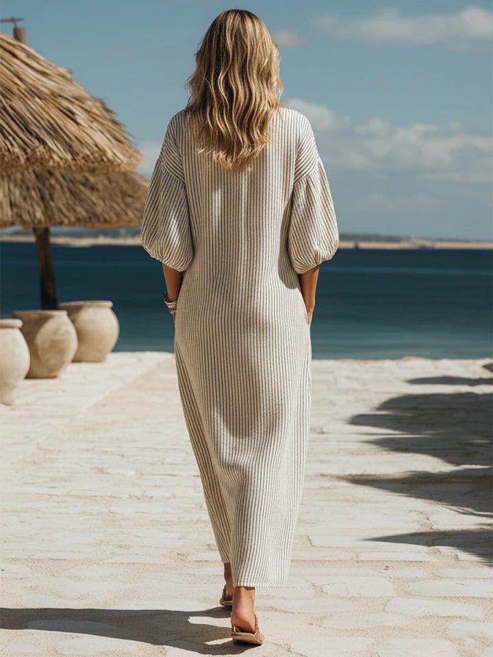Women's Striped Button-Down Midi Dress