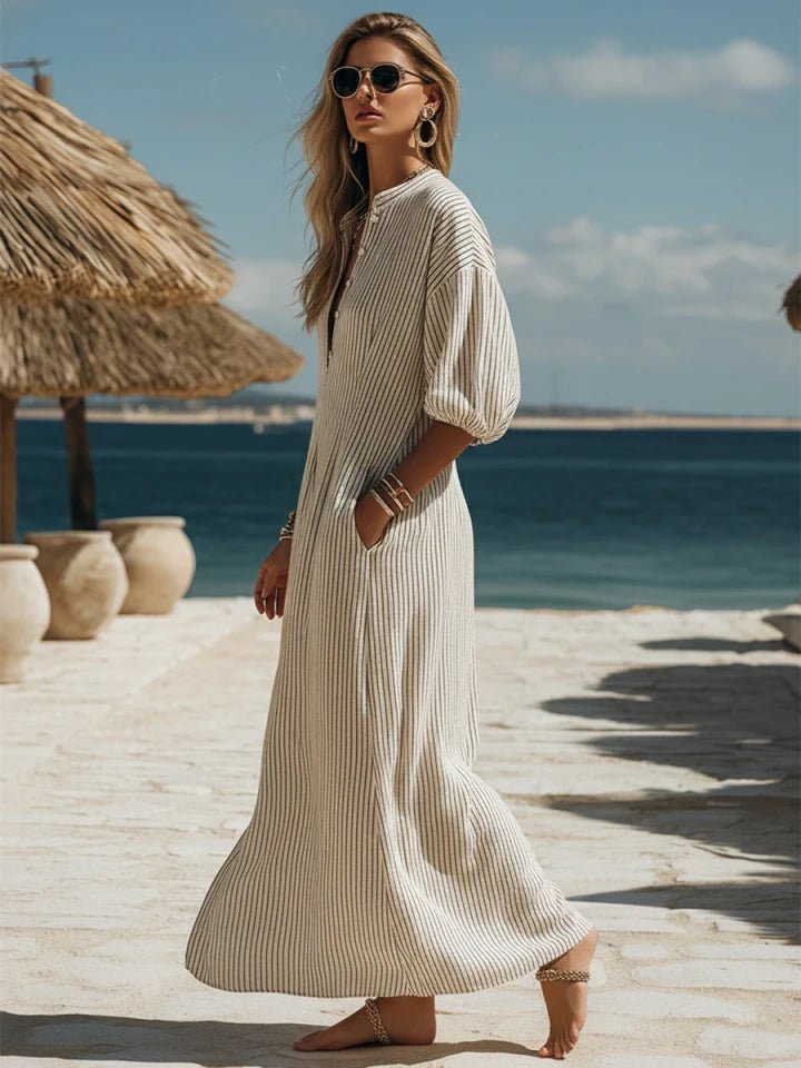 Women's Striped Button-Down Midi Dress