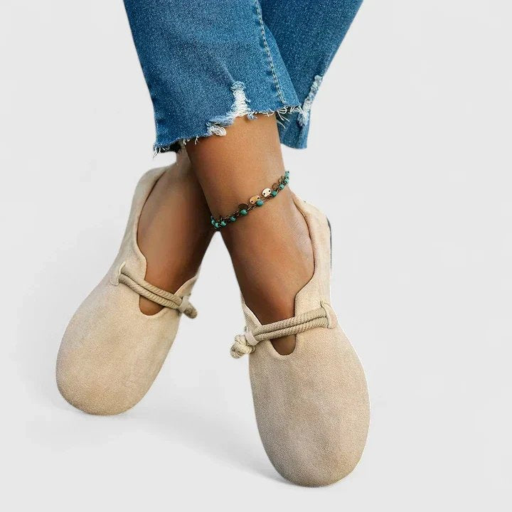 Women's Suede Rope-Strap Slip-On Flat Loafers - Beige