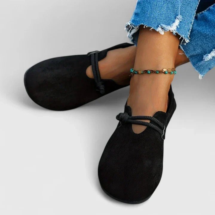 Women's Suede Rope-Strap Slip-On Flat Loafers - Black