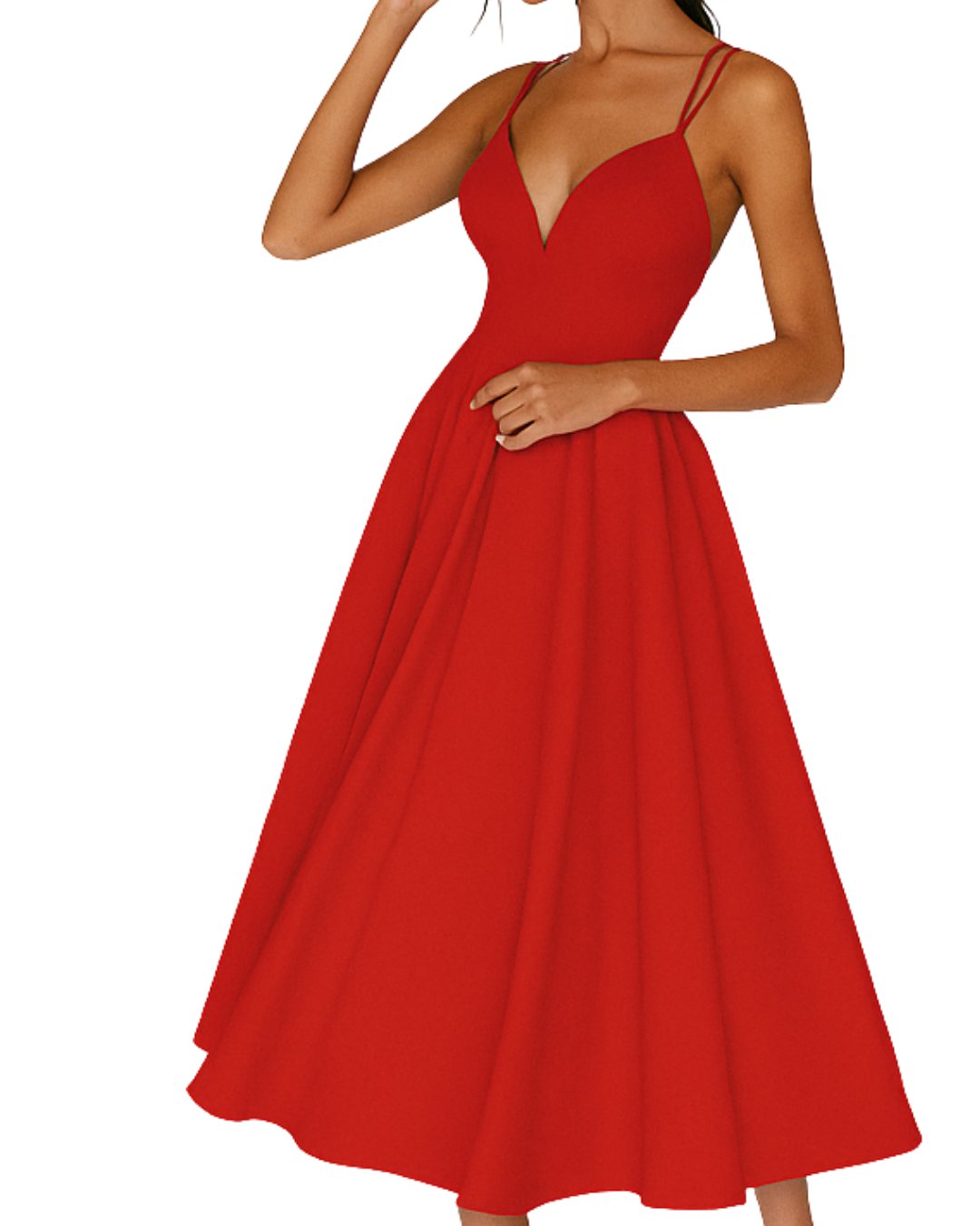 Women's Sweetheart Neckline Spaghetti Strap Midi Dress - Rood