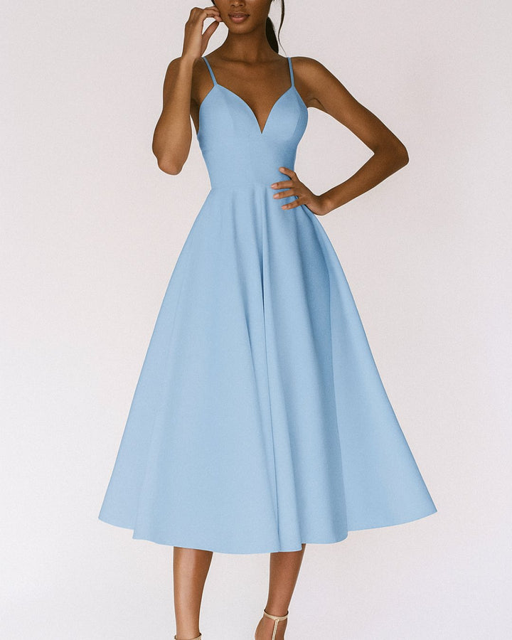 Women's Sweetheart Neckline Spaghetti Strap Midi Dress - Blauw