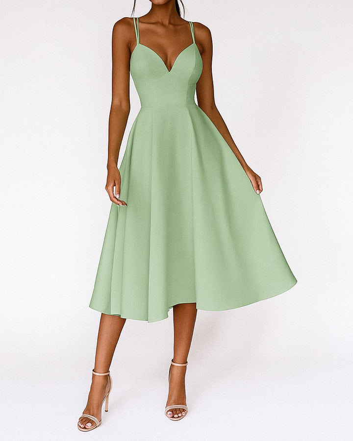 Women's Sweetheart Neckline Spaghetti Strap Midi Dress - Groen