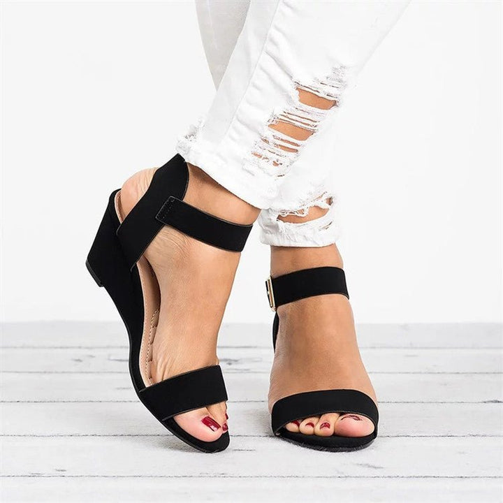 Women's Synthetic Wedge Ankle Strap Sandals - Black