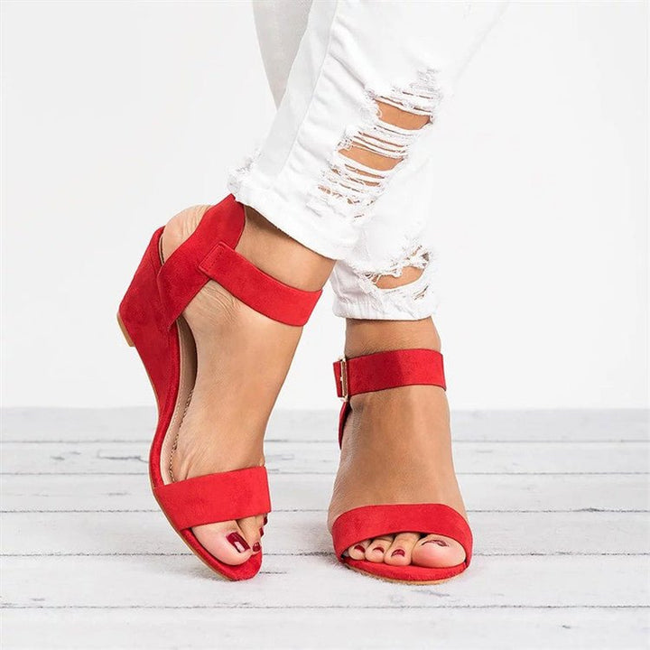 Women's Synthetic Wedge Ankle Strap Sandals - Red