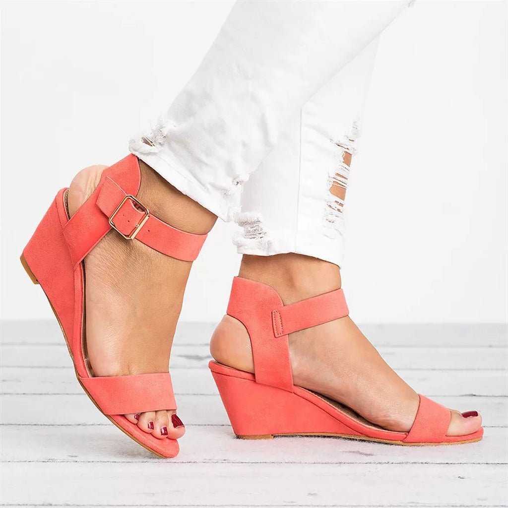 Women's Synthetic Wedge Ankle Strap Sandals - Light Red