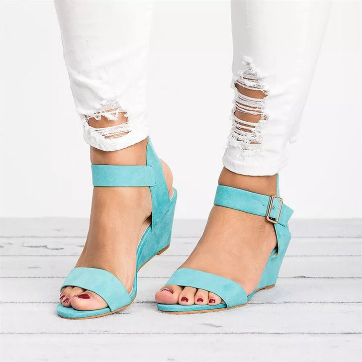 Women's Synthetic Wedge Ankle Strap Sandals - Sky Blue
