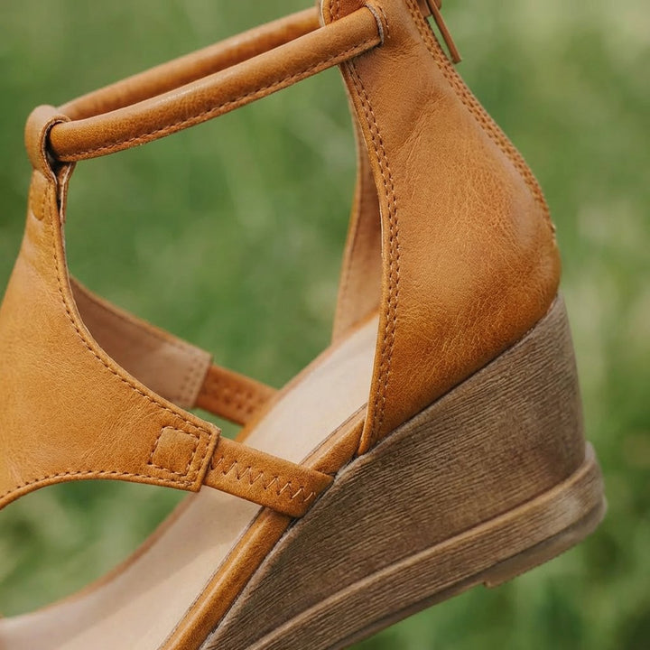 Women's T-Strap Open-Toe Ankle-Strap Wedge Sandals