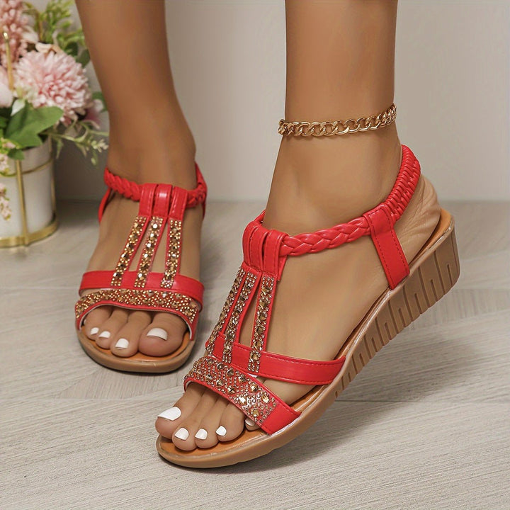 Women's T-Strap Wedge Orthopedic Sandals - Red