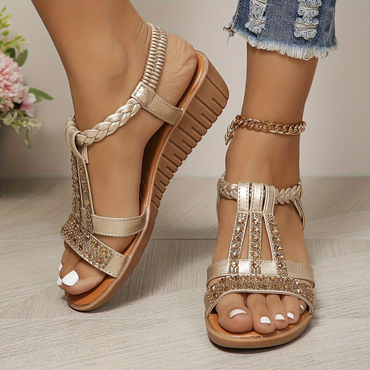Women's T-Strap Wedge Orthopedic Sandals - Rose Gold