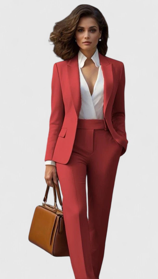 Women's Tailored Professional Blazer Pants Suit Set - Coral