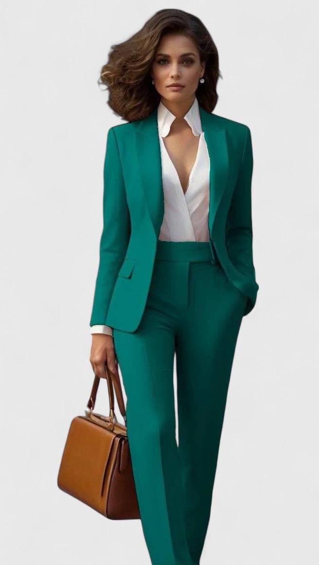 Women's Tailored Professional Blazer Pants Suit Set - Green