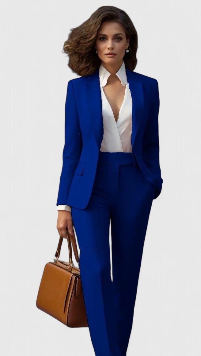 Women's Tailored Professional Blazer Pants Suit Set - Blue