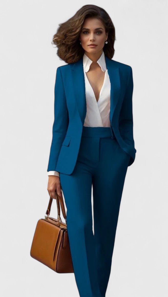 Women's Tailored Professional Blazer Pants Suit Set - Petrol