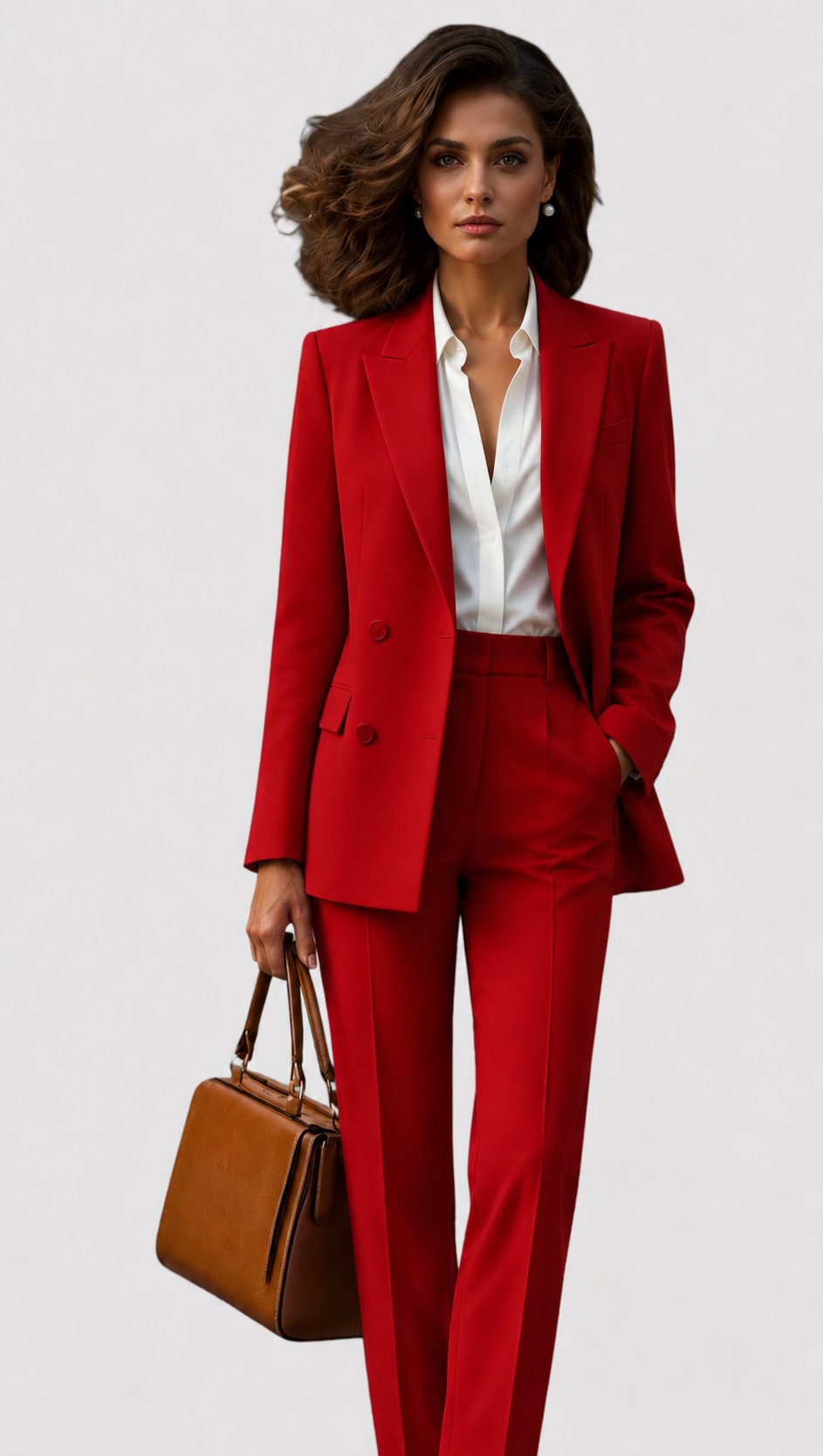Women's Tailored Professional Blazer Pants Suit Set - Red