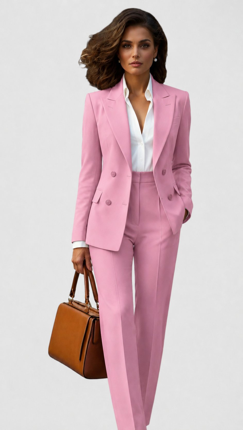 Women's Tailored Professional Blazer Pants Suit Set - Pink