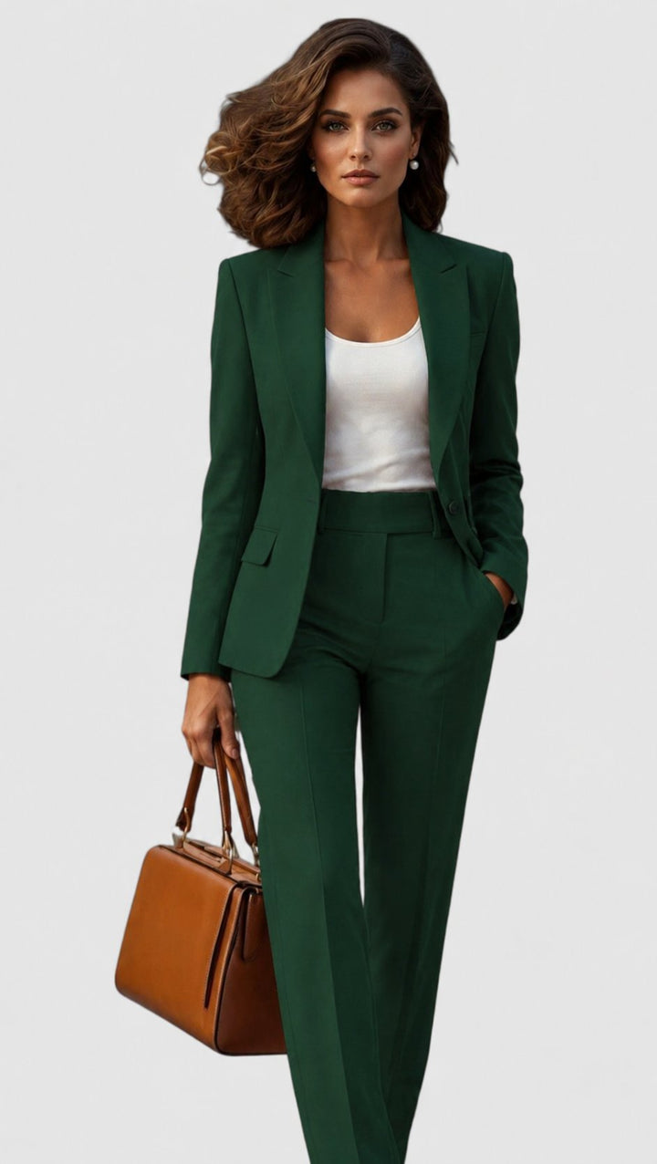 Women's Tailored Professional Blazer Pants Suit Set - Dark Green