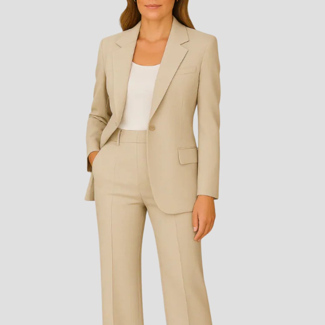 Women's Tailored Single-Button Two-Piece Set Blazer Suit - Beige