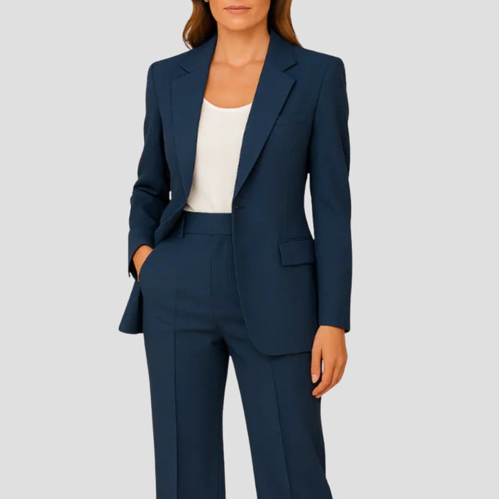 Women's Tailored Single-Button Two-Piece Set Blazer Suit - Navy Blue