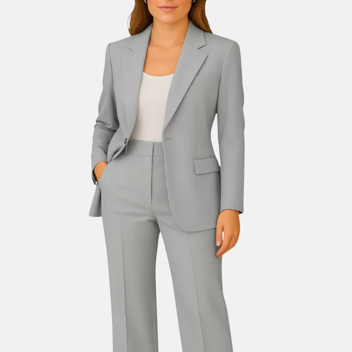 Women's Tailored Single-Button Two-Piece Set Blazer Suit - Grey
