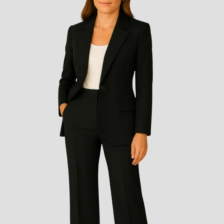 Women's Tailored Single-Button Two-Piece Set Blazer Suit - Black