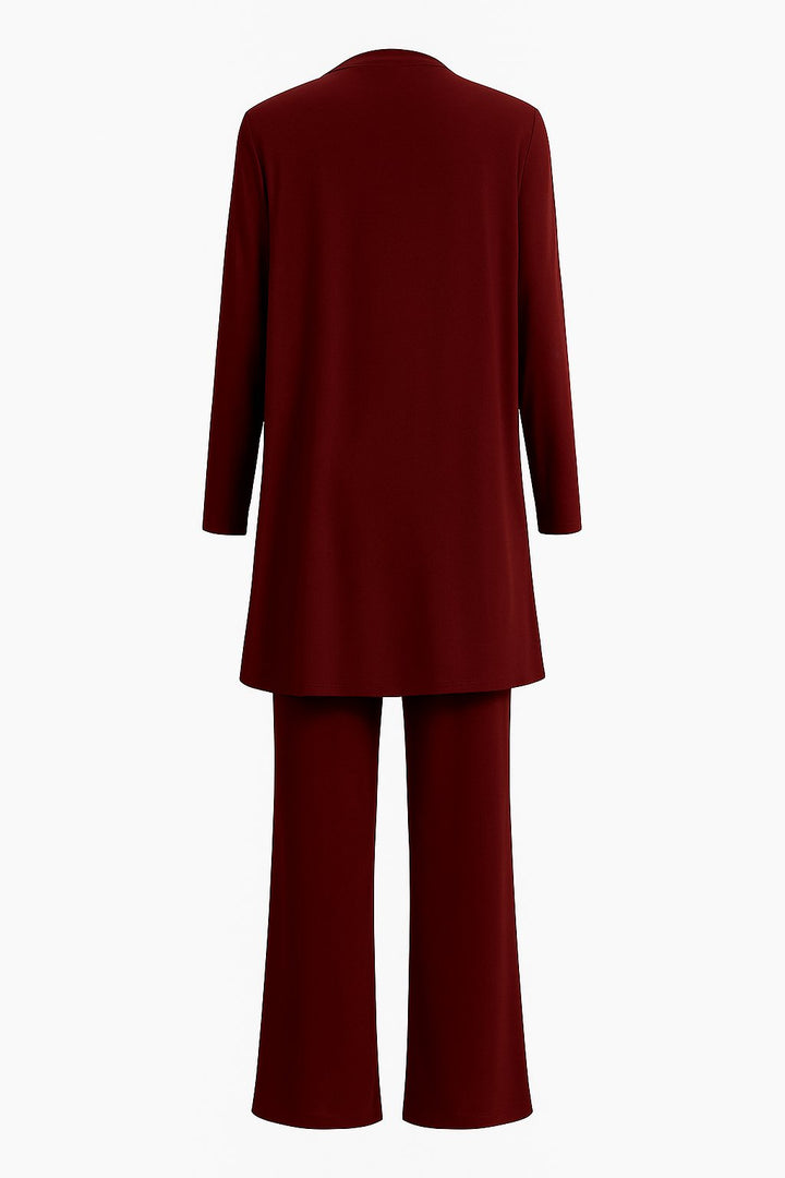 Women's Three-Piece Longline Cardigan Wide-Leg Cropped Pants Set